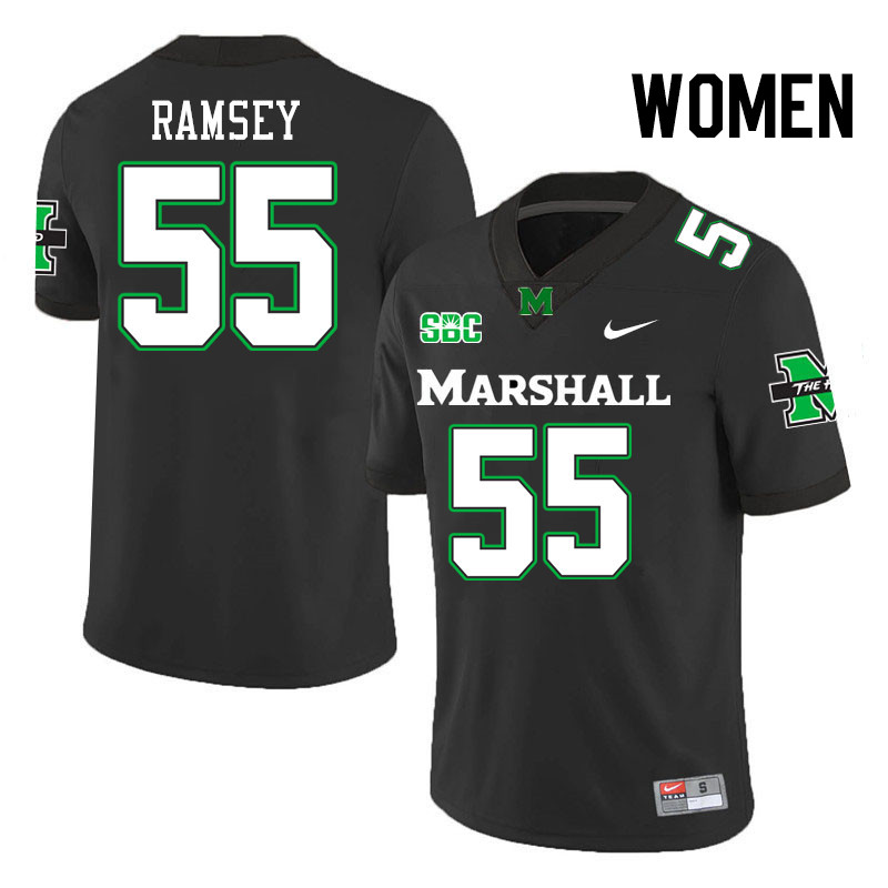 Women #55 Bryce Ramsey Marshall Thundering Herd SBC Conference College Football Jerseys Stitched-Bla